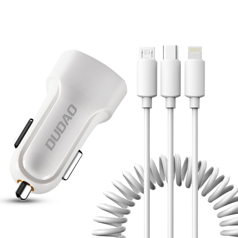 Dudao Dudao R7 autonabíjačka 2x USB 2.4A + 3in1 Lightning / Type C / micro USB, biela