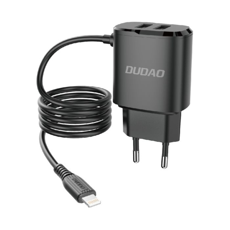Dudao Dudao A2ProL 2x USB sieťová nabíjačka s Lightning káblom 12W, čierna