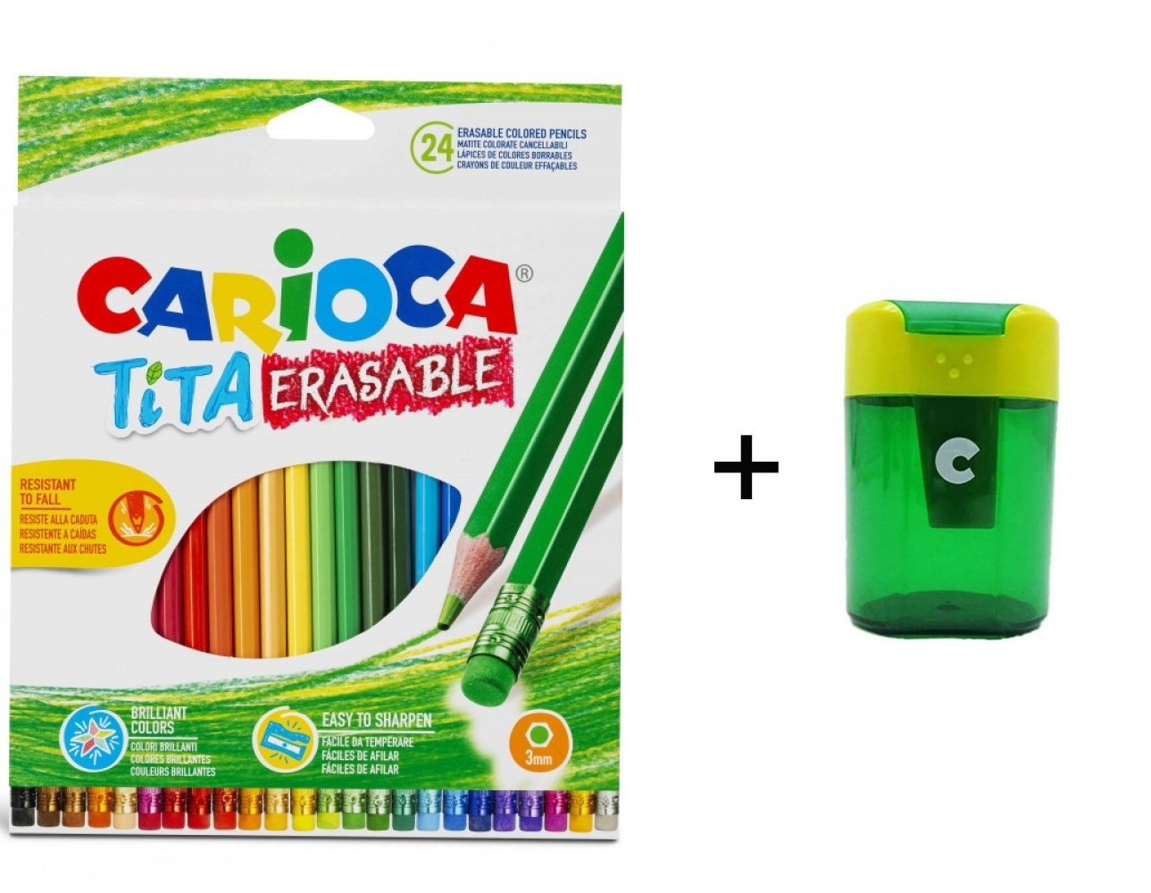CARIOCA Farbičky TITA gumovacie pastelky nelámavé 24 ks + strúhatko dvojité-CARIOCA