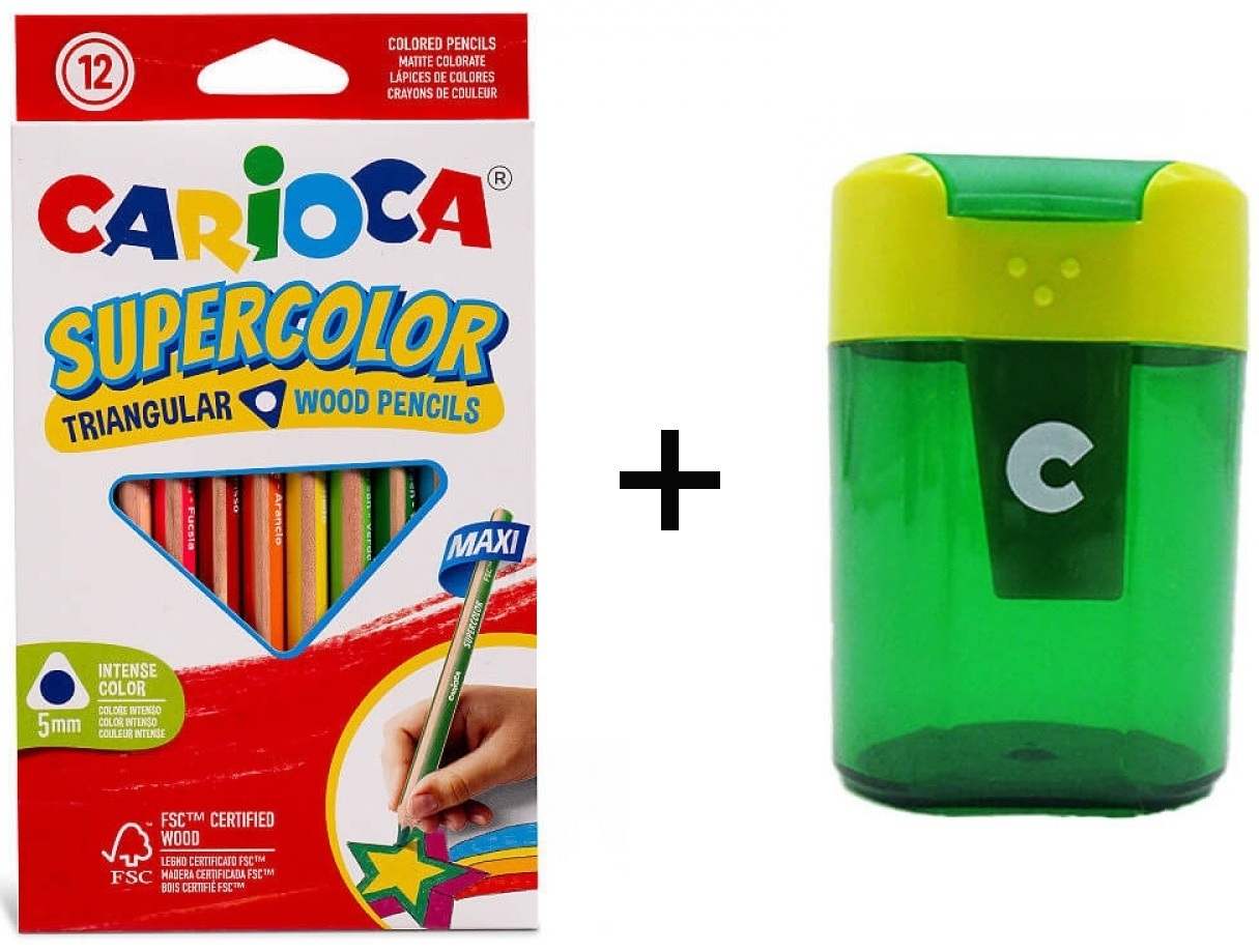 CARIOCA Farbičky SUPERCOLOR MAXI trojhranné, nelámavé12 ks + dvojité strúhatko-CARIOCA