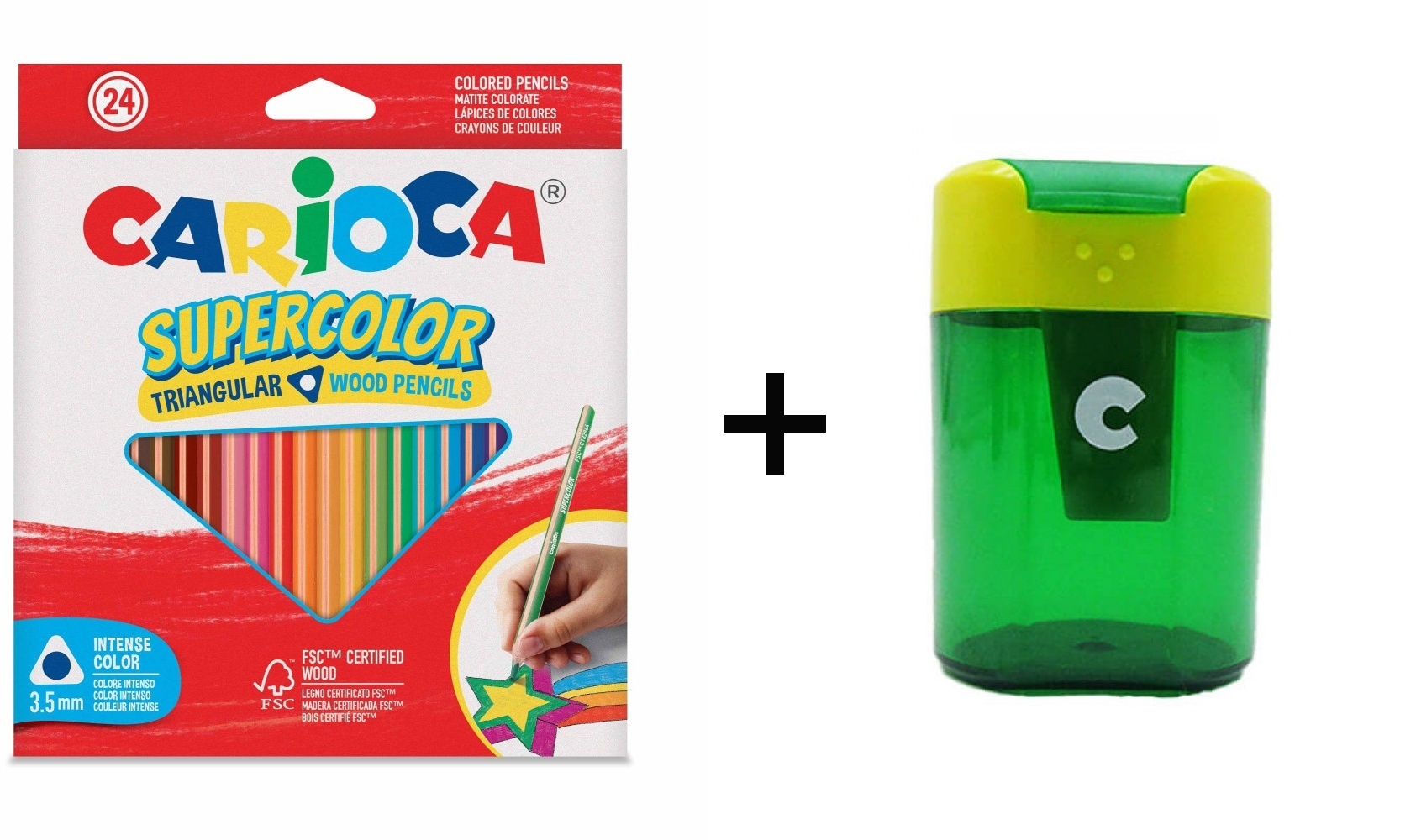 CARIOCA Farbičky SUPERCOLOR trojhranné, nelámavé Carioca 24ks + dvojité strúhatko-CARIOCA