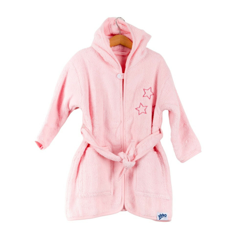 XKKO XKKO Bavlnený župan Organic - Grey Stars, 6-12m, ružový