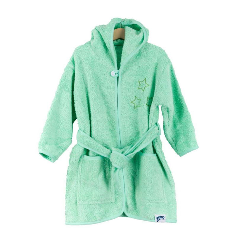 XKKO XKKO Bavlnený župan Organic - Grey Stars, 6-12m, mint