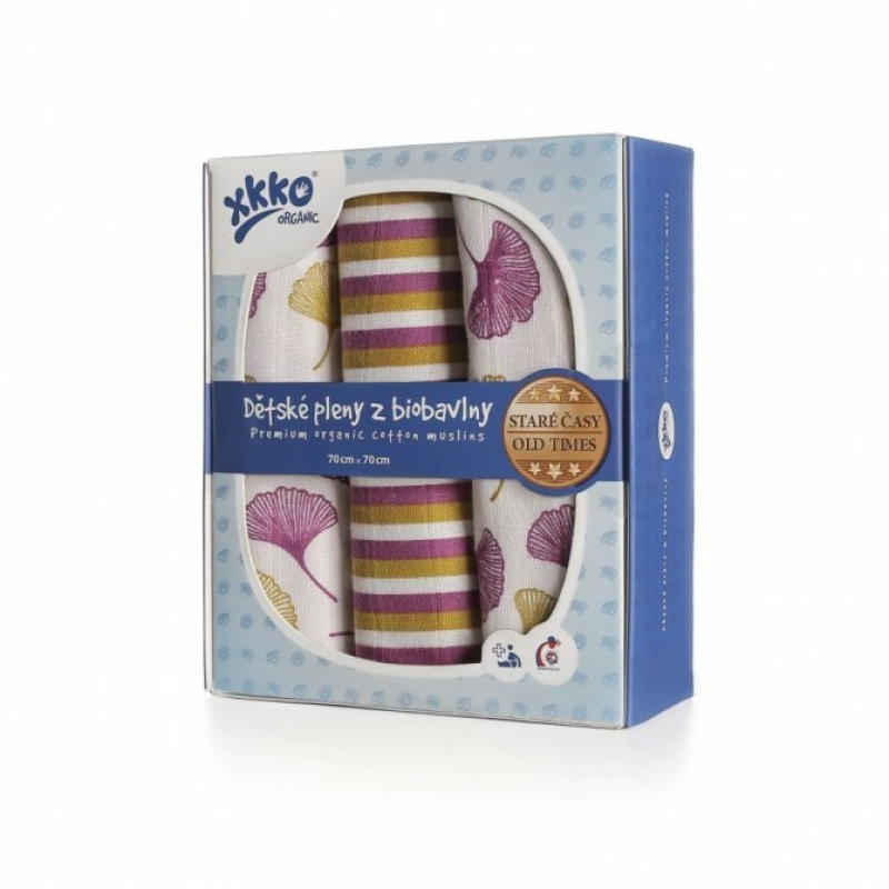 XKKO XKKO Organic Bavlnené plienky Staré časy - Ginko, 70x70, (3ks)