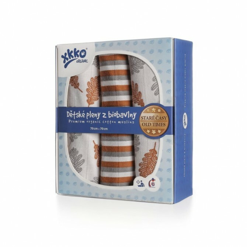XKKO XKKO Organic Bavlnené plienky Staré časy - Dub, 70x70, (3ks)