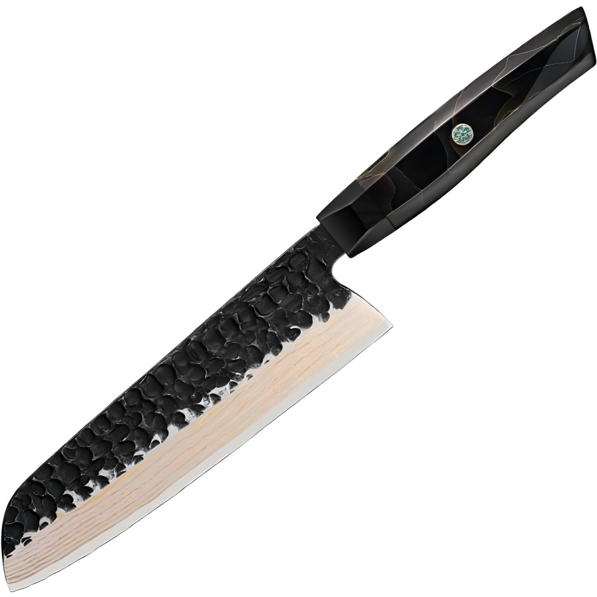 HARAHU Damaškový kuchynský nôž Zankoku - Santoku/Čierna/Hnedá H37581