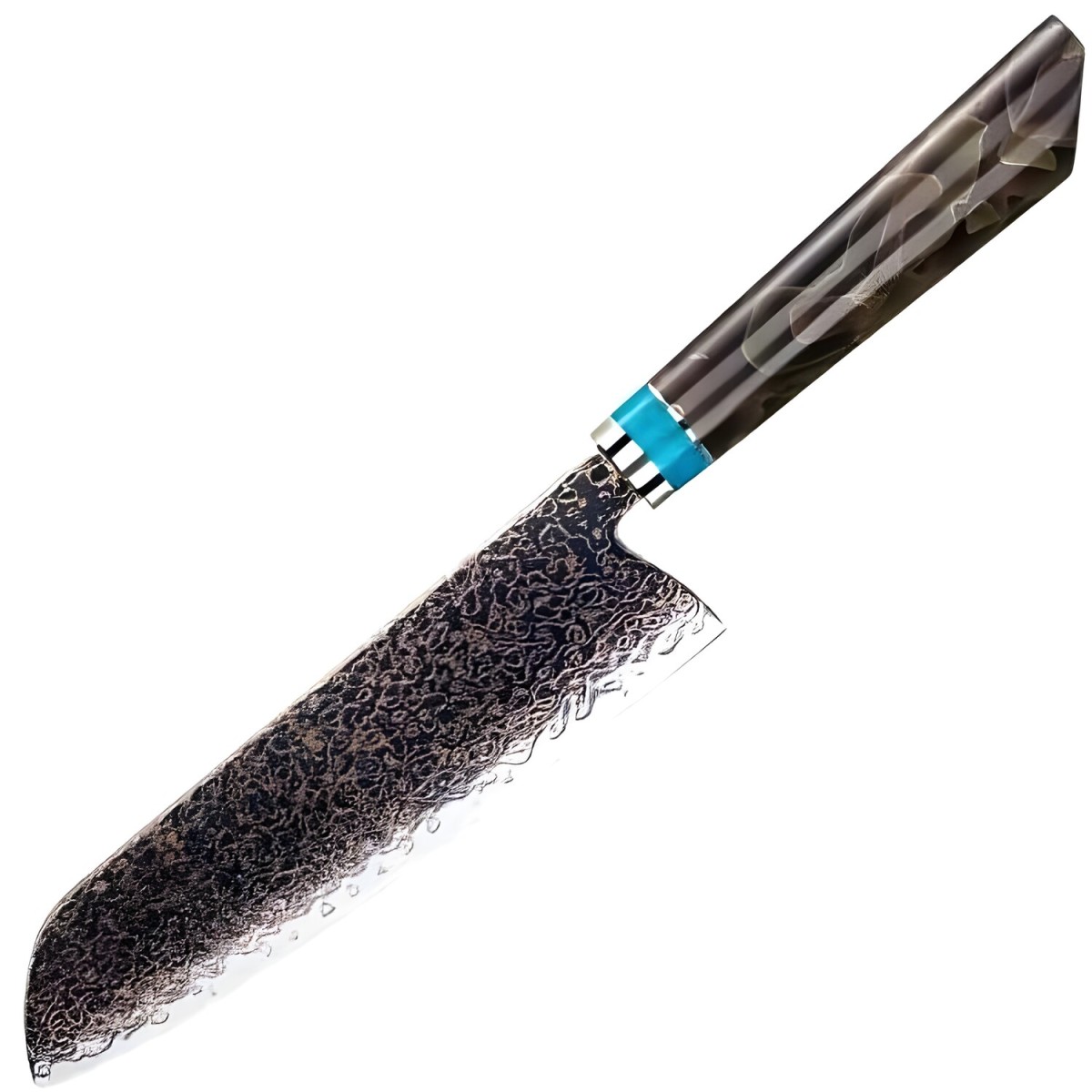 HARAHU Damaškový kuchynský nôž Zetsu-Santoku/Hnedá/Modrá H37409