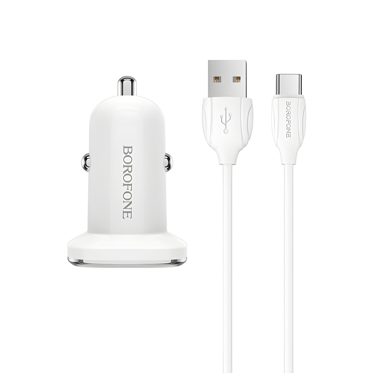 Borofone Nabíjačka do auta s káblom - 2x USB s 2,4A USB C káblom - Biela H27928