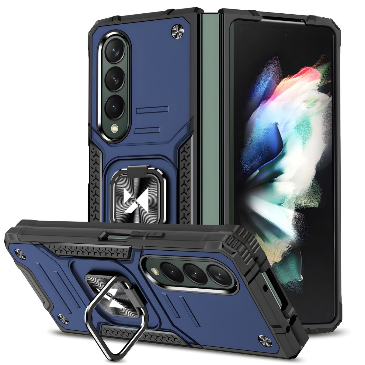 HARAHU Puzdro Ring armor pre Samsung Galaxy Z Fold 4 - Tmavo Modrá H24346
