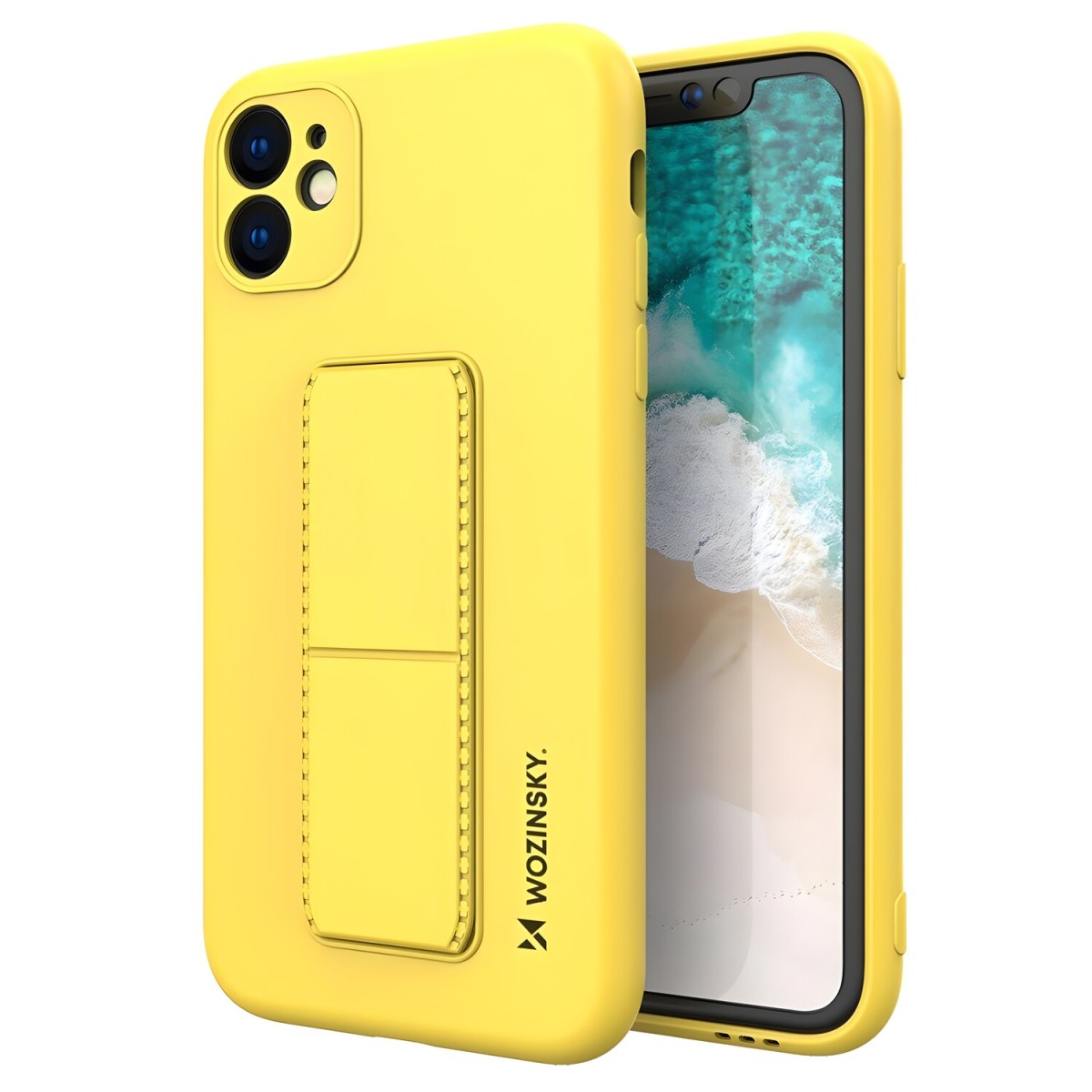 HARAHU Flexibilné silikónové puzdro so stojanom pre Samsung Galaxy A32 5G - Žltá H10963