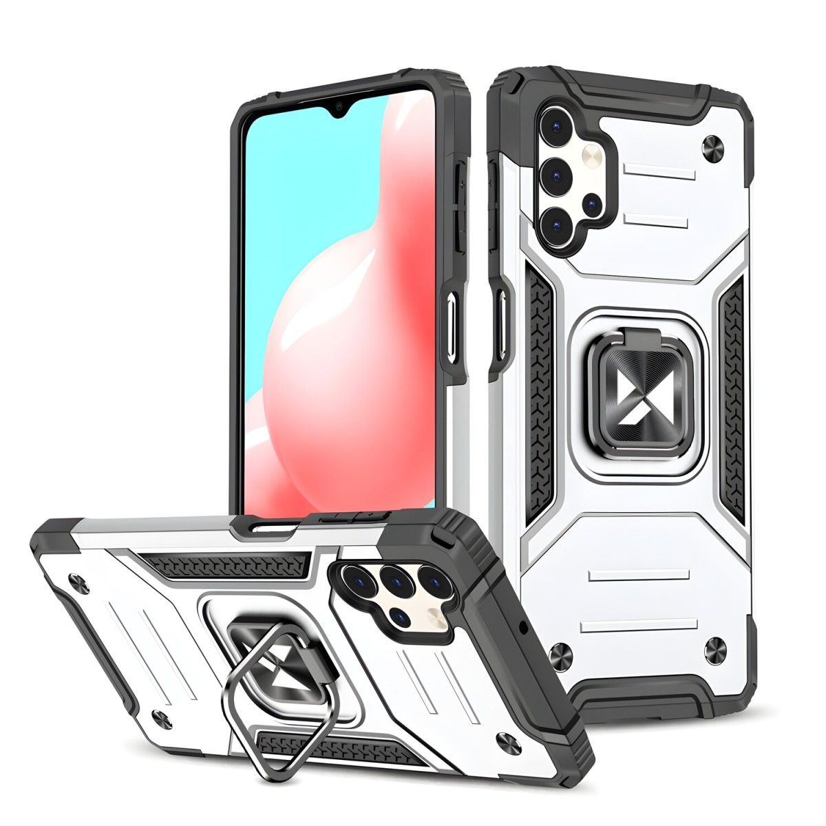 HARAHU Puzdro Ring Armor pre Samsung Galaxy A32 5G - Strieborná H9200