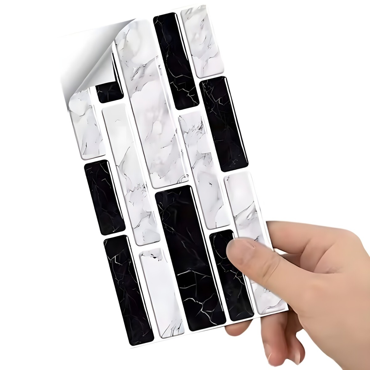 3D Dlaždicová Samolepiaca Tapeta 24ks - Biela / Čierna H36856