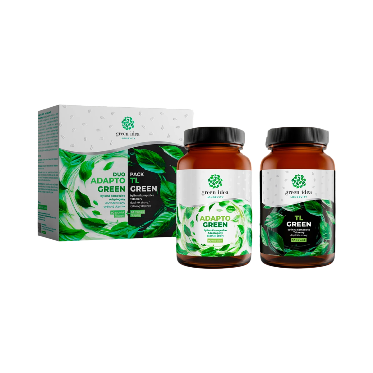 Green idea LONGEVITY DUOPACK - ADAPTO GREEN + TL GREEN - 180 kapsúl - Green idea