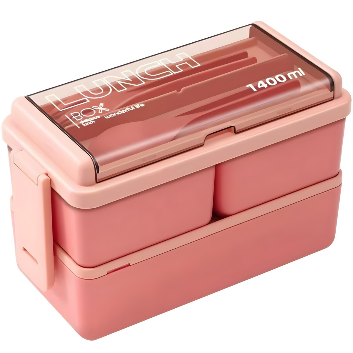 Dvojdielny lunchbox s priehradkami, ružová, 1400 ml