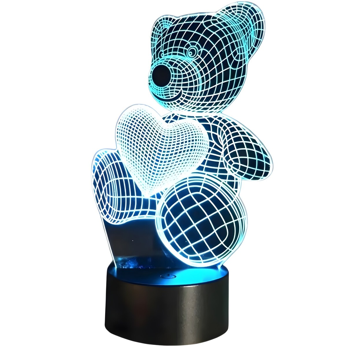 HARAHU 3D LED Nočná Lampa Medvedík so Srdcom - Čierna/Transparentná