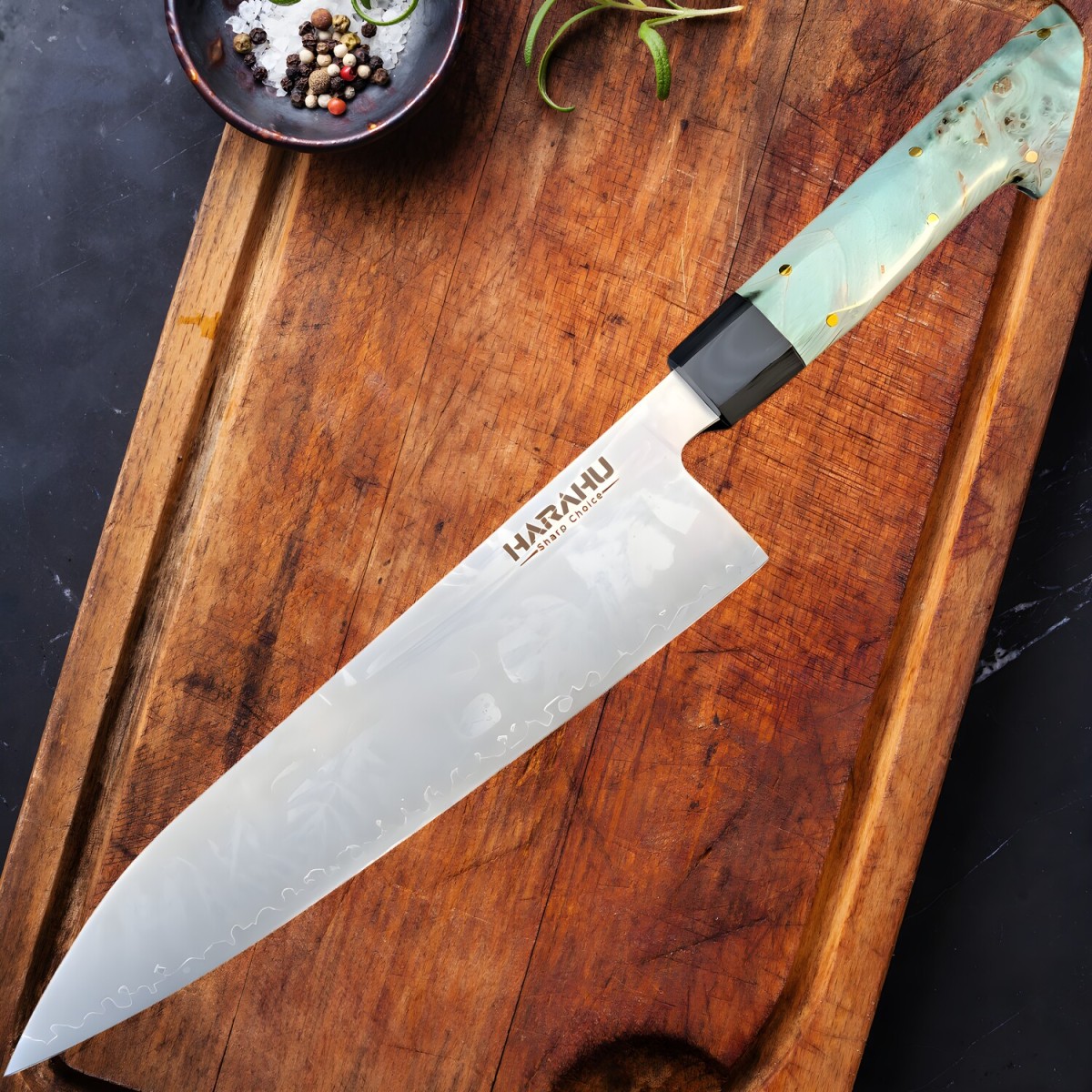HARAHU Damaškový kuchynský nôž SM-39205 Big Chef/Zelená