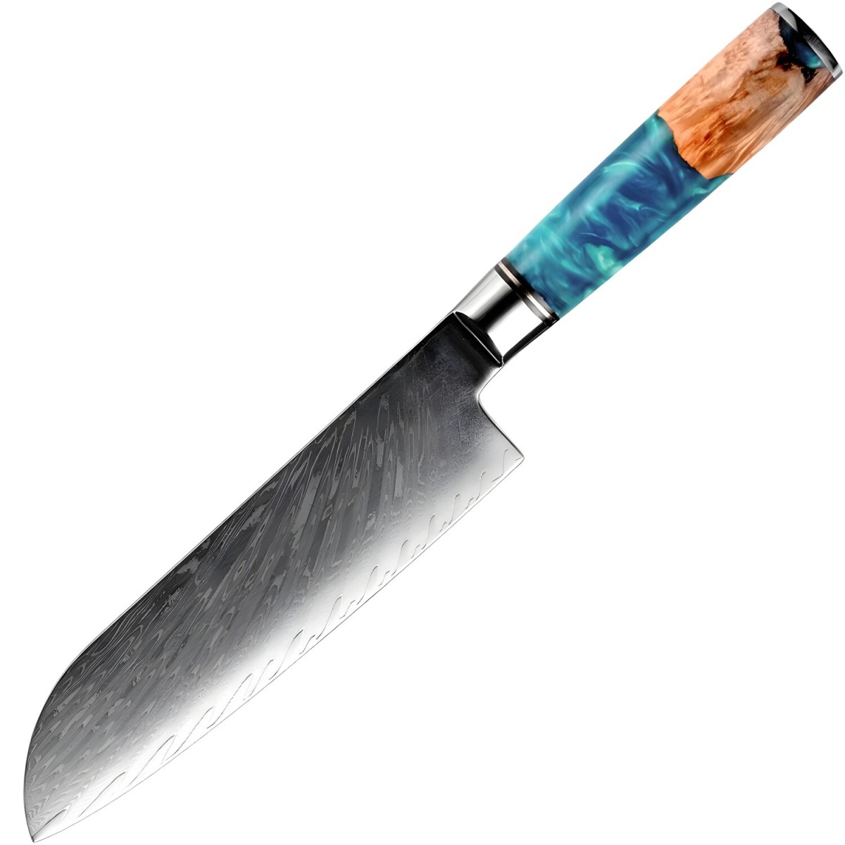 HARAHU Damaškový kuchynský nôž Santoku/Modrá