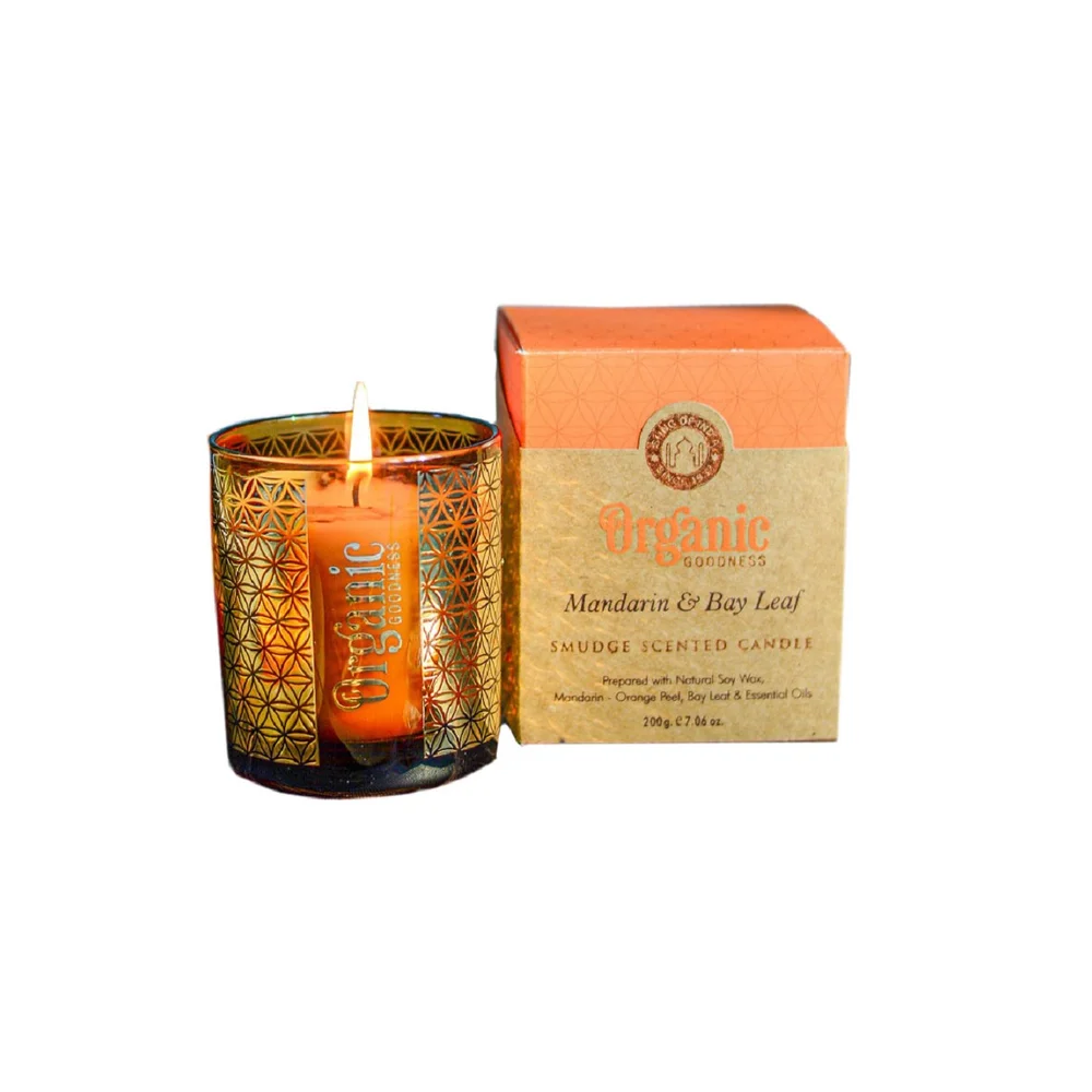 ARÔME Organická vykurovacia sviečka v skle so zlatou fóliou, Mandarin & Bay Leaf 200g