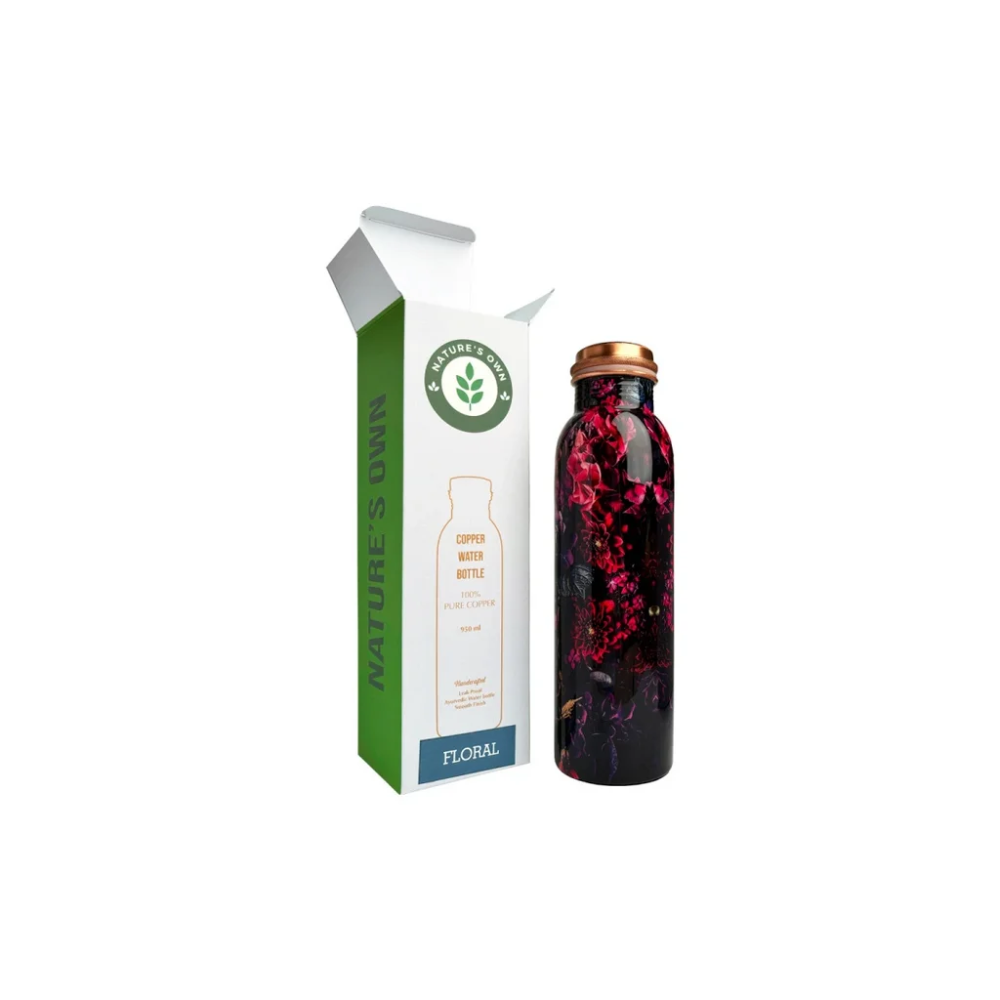 Nature's Own Medená fľaša na vodu vzor Kvetinový ver.2, 950 ml