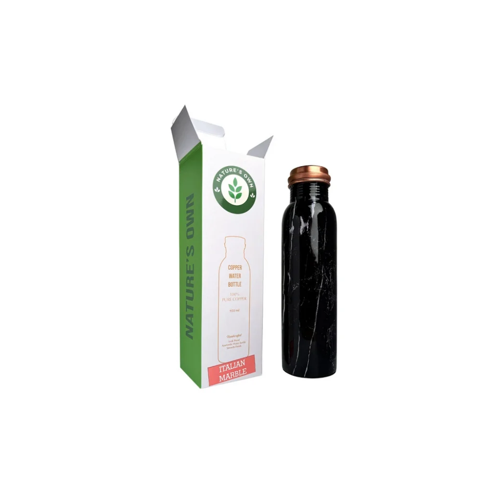 Nature's Own Medená fľaša na vodu vzor Čierny mramor, 950 ml