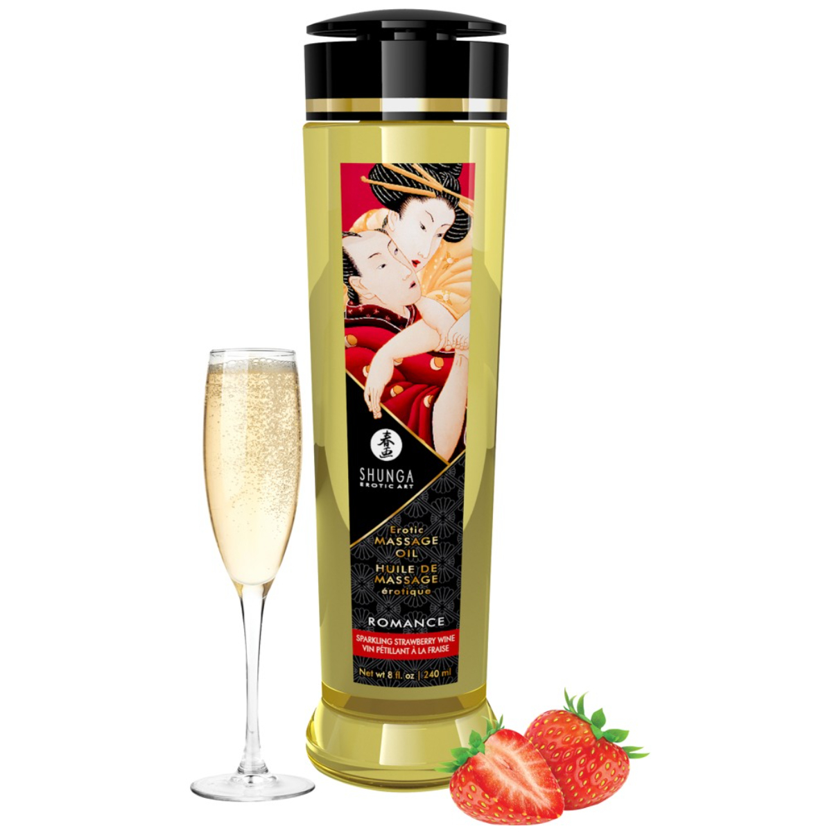 Shunga Erotic Massage Oil Romance, jahoda-šampanské, 240 ml