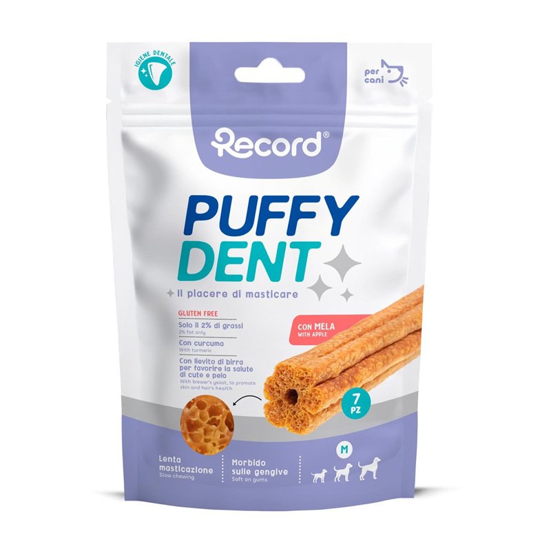 RECORD Žuvacie pamlsky Puffy dent M, 105 g, jablková