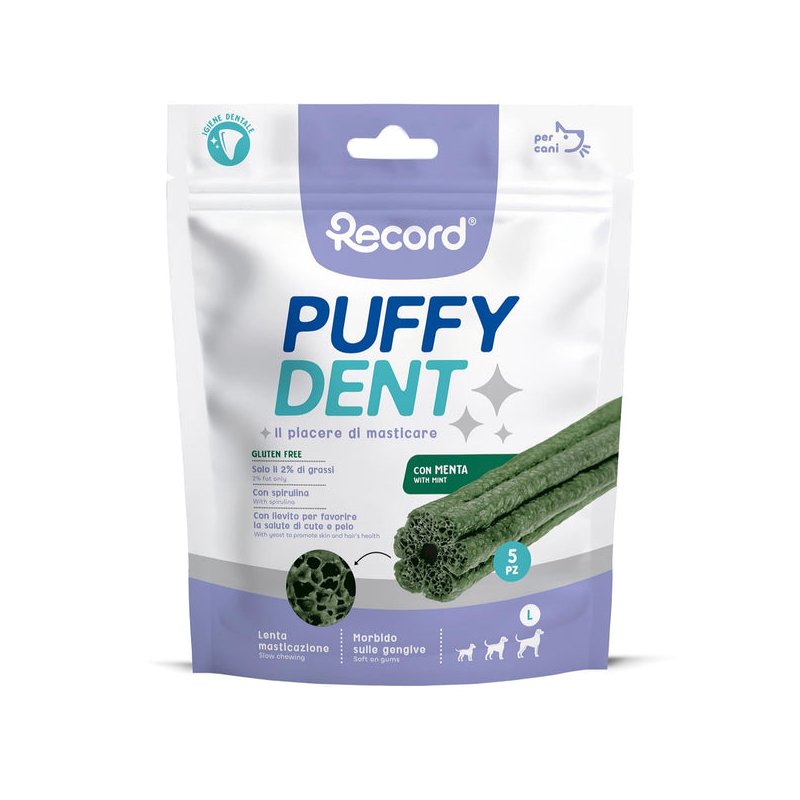 RECORD Žuvacie pamlsky Puffy dent S, 52,5 g, mätová