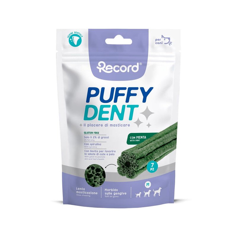 RECORD Žuvacie pamlsky Puffy dent M, 105 g, mätová