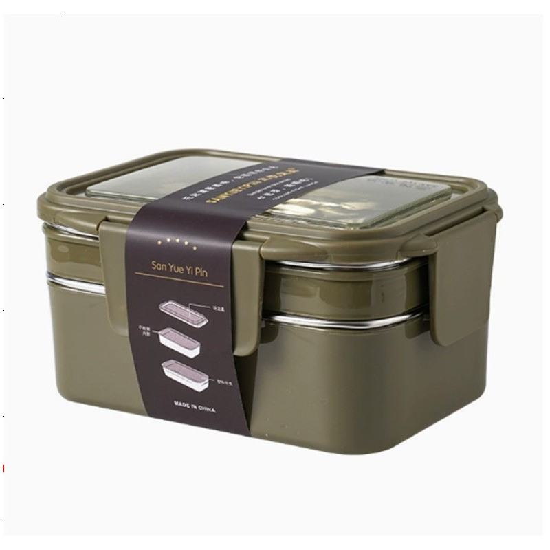 Livefy Livefy obedový box s príborom Double Lunch 1.2l, tmavozelený