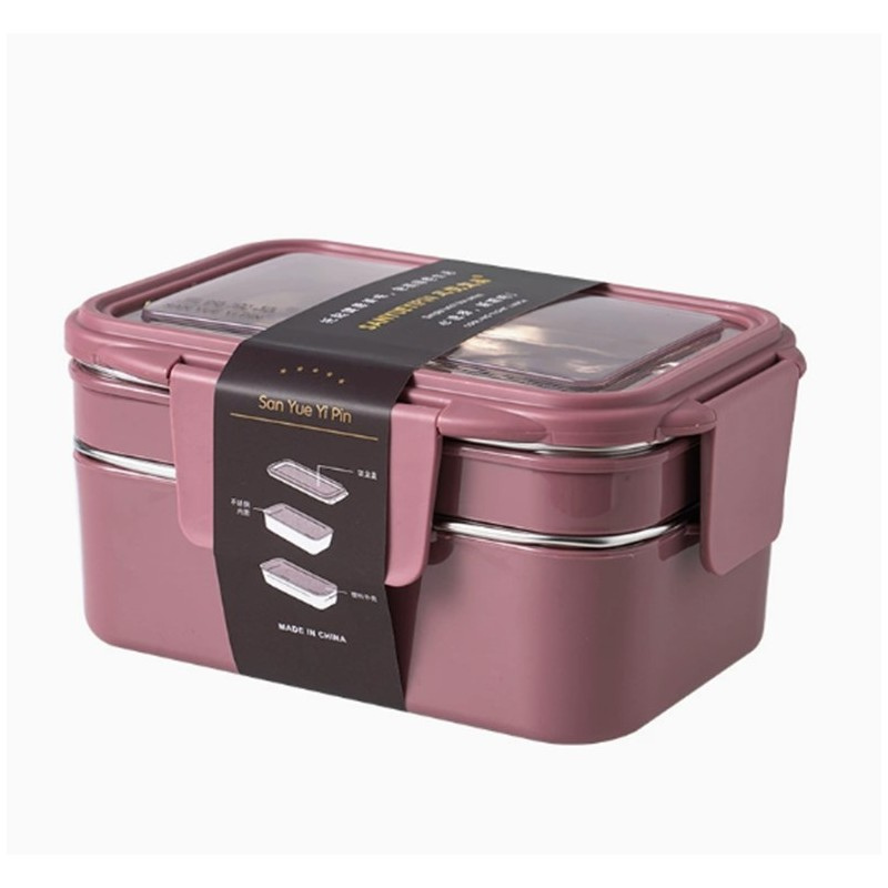 Livefy Livefy obedový box s príborom Double Lunch 1.2l, ružový