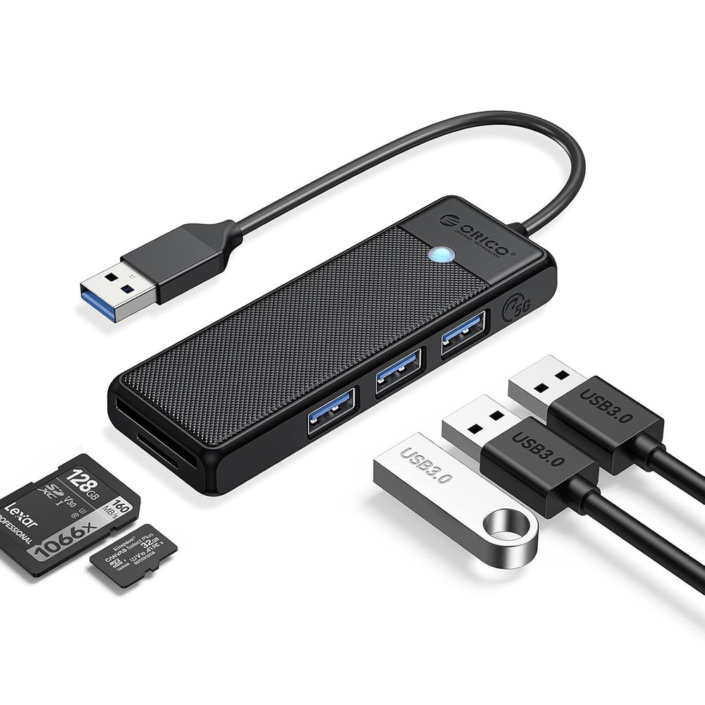 Orico Orico PAPW3AT-U3 HUB adaptér USB - 3x USB 3.0 / čítačka SD kariet 1m, čierny