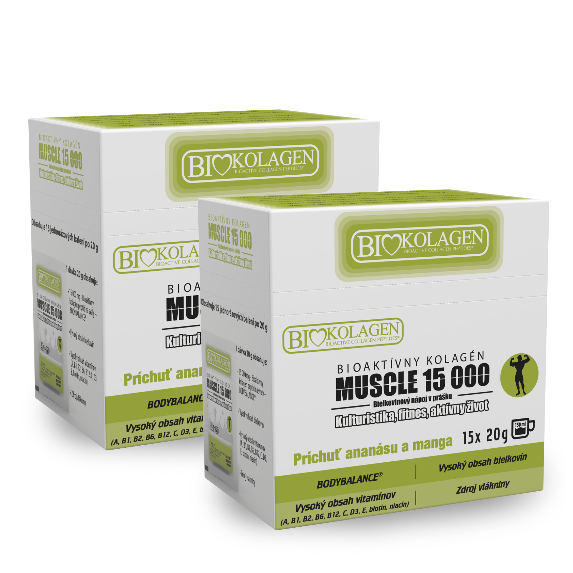 ASP ASP MUSCLE 15 000 Bioaktívny kolagén bielkovinový nápoj v prášku príchuť ananás a mango, 2 x 15 x 20 g