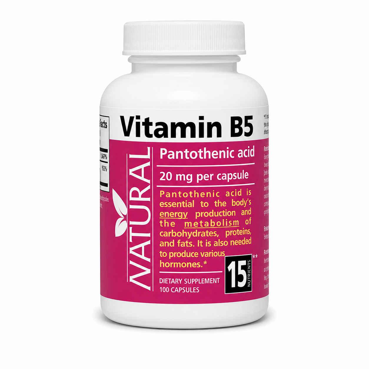 Natural Vitamín B5 - Kyselina pantoténová - 20 mg - 100 kapsúl