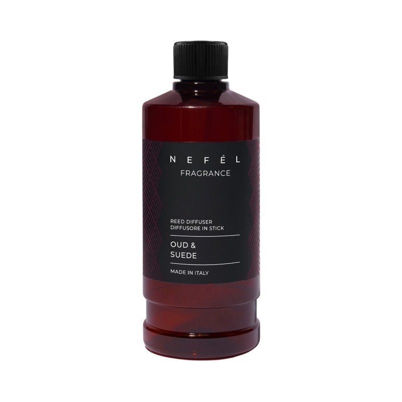 Nefél NEFÉL Fragrance interiérový tyčinkový difúzor - náhradná náplň, 480ml, vôňa Oud & Suede (agarové drevo a semišová koža)