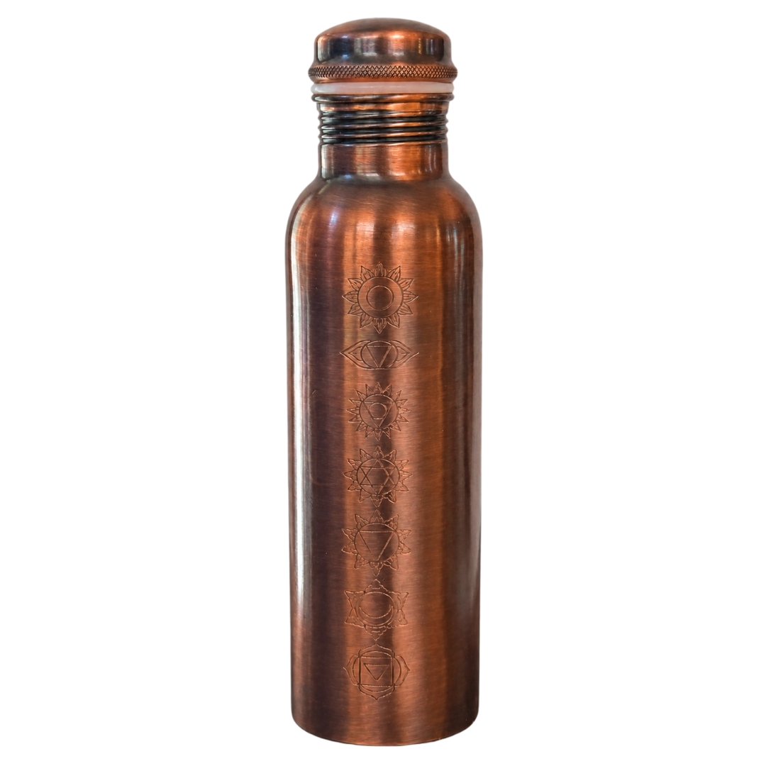 Ecozone Fľaša na vodu z čistej medi – 7 čakier (antický vzhľad) – 950 ml / 330 g
