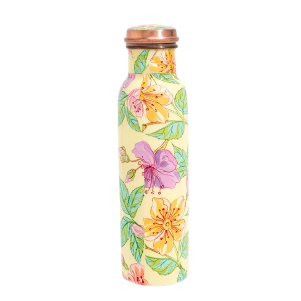 Ecozone Fľaša na vodu z čistej medi, kvetinový vzor, objem cca 950 ml