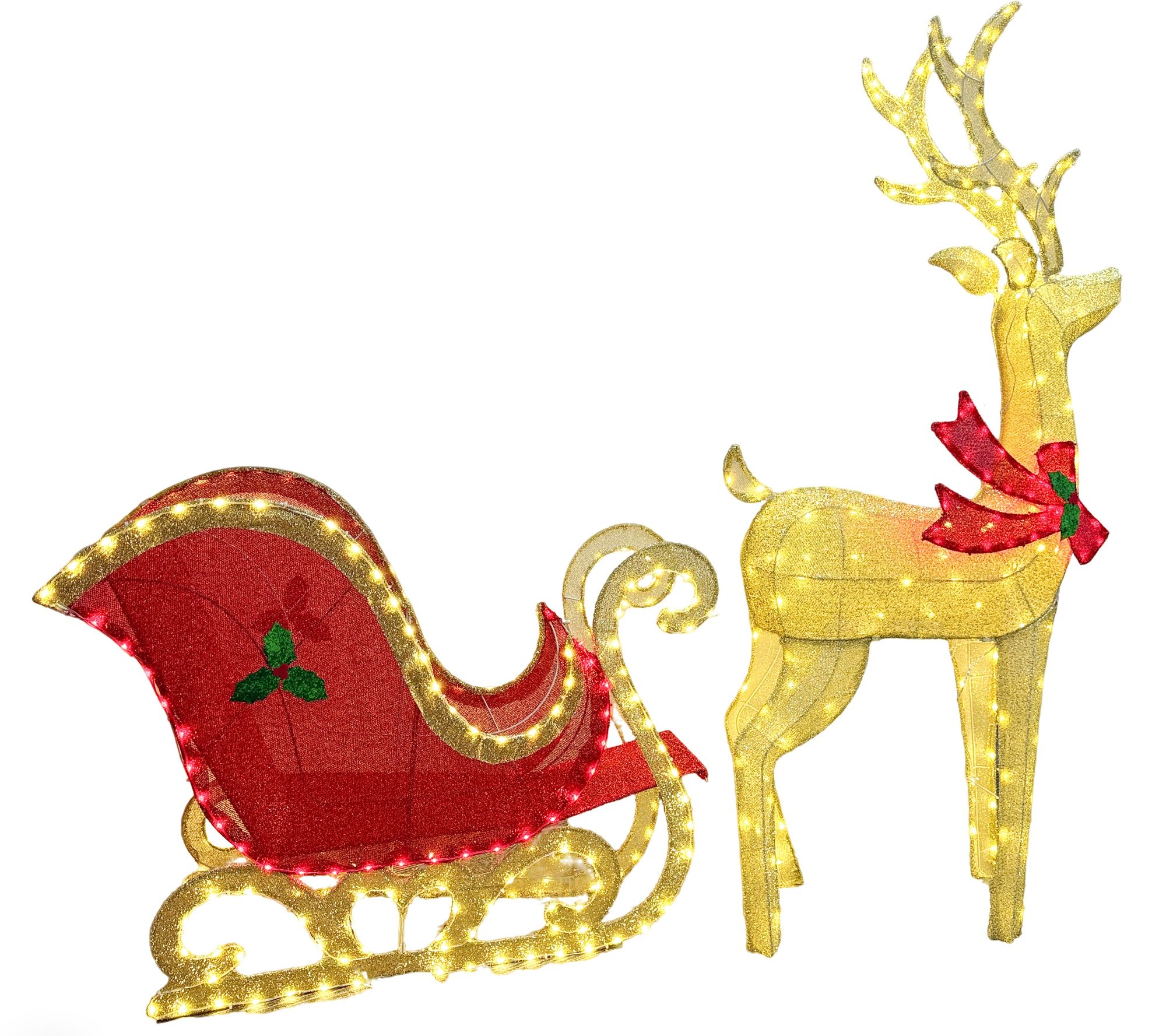 MagicHome Dekorácia MagicHome Vianoce, Jeleň so saňami, 448xLED teplá biela, IP44, 155/75 cm