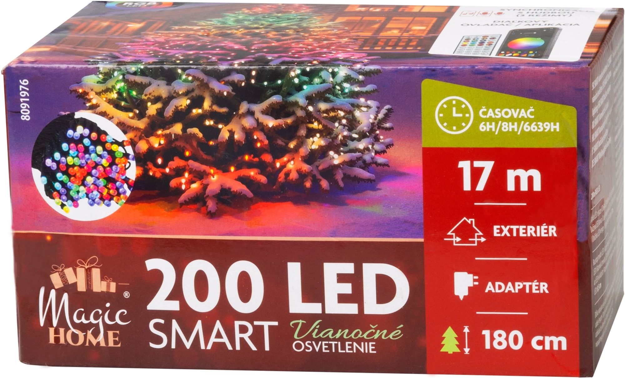 MagicHome Reťaz MagicHome Vianoce, s ovládačom, 200xLED, mix farieb, 17 m, IP44