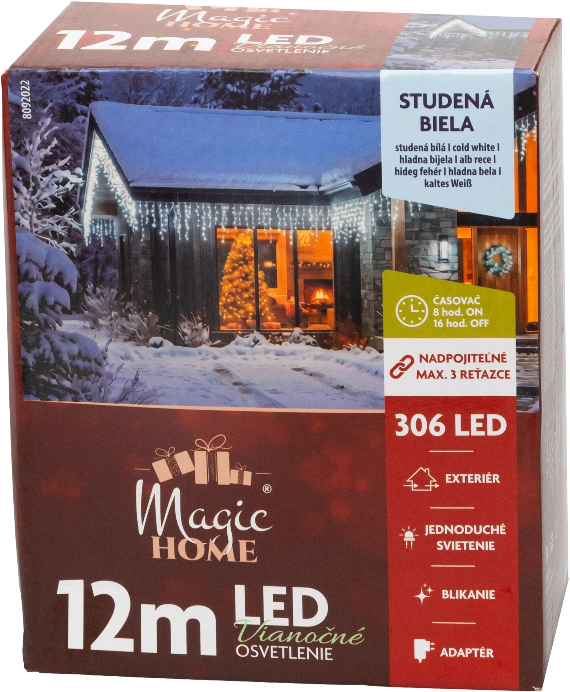 MagicHome Reťaz MagicHome Vianoce, časovač, 306xLED, studená biela, 10 funkcií, 12 m, IP44