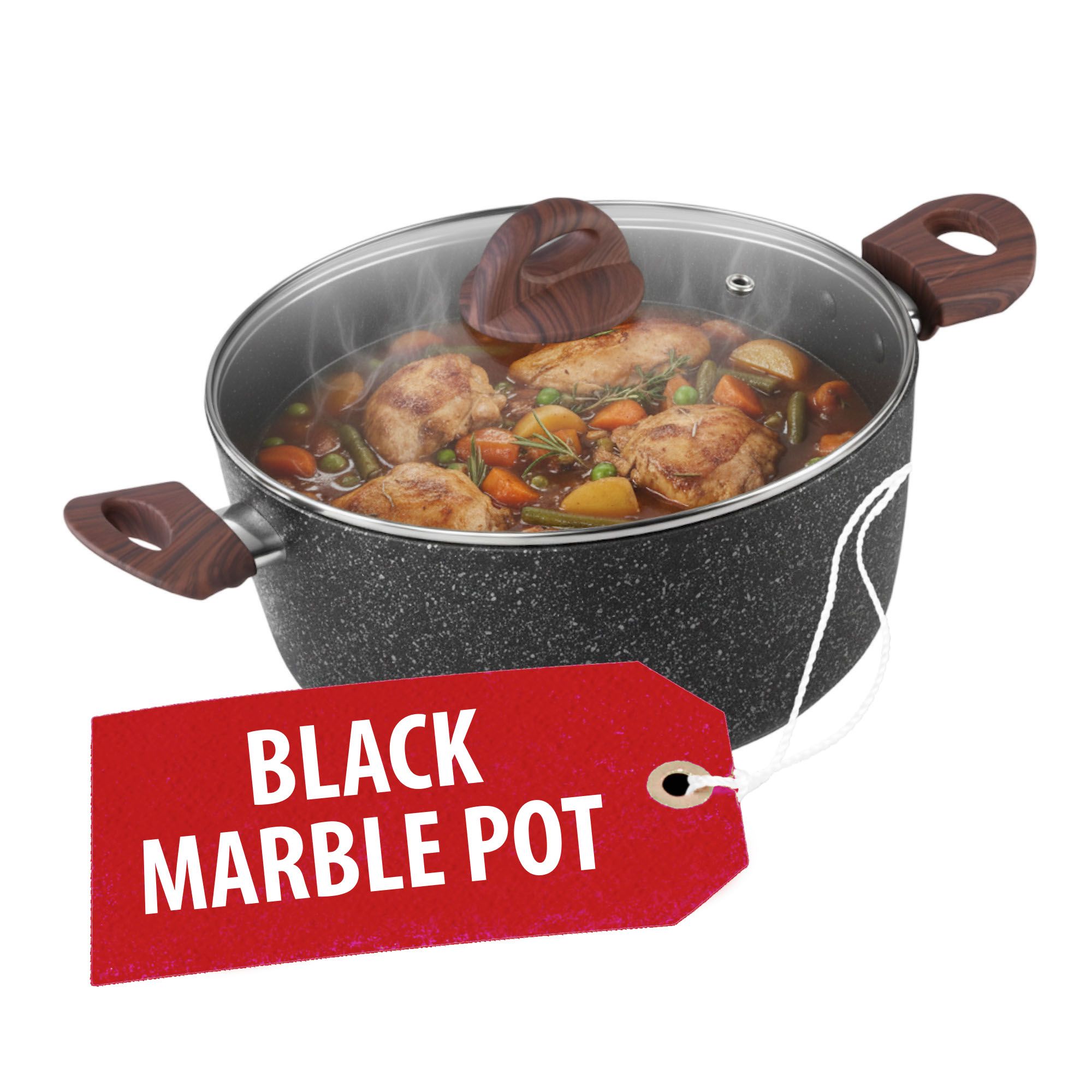 MagicHome Hrniec Black Marble Line s pokrievkou, 24 cm, 4 l