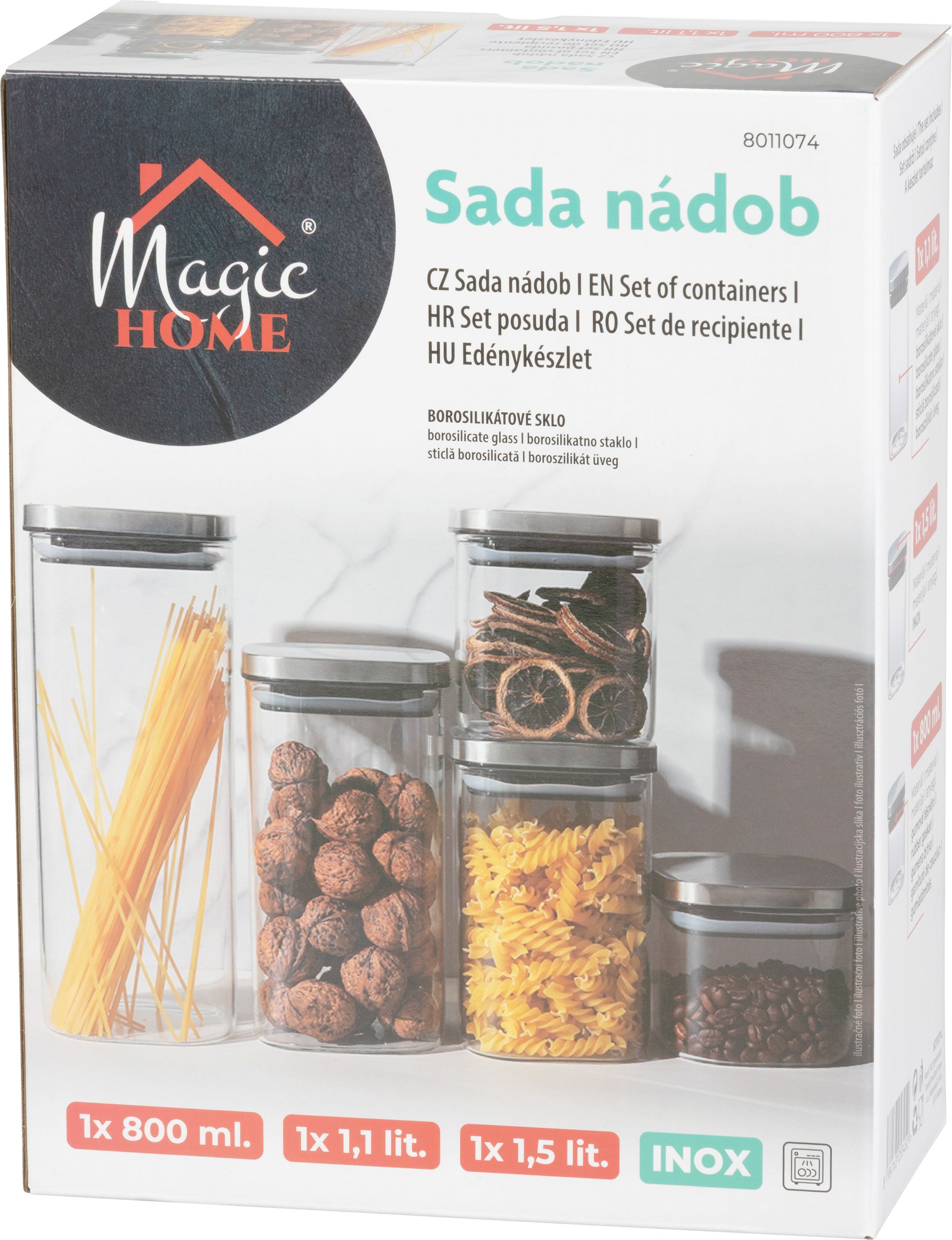 MagicHome Nádoba , sada 3 ks, 800/1100/1500 ml, sklenená, s nerezovým uzáverom