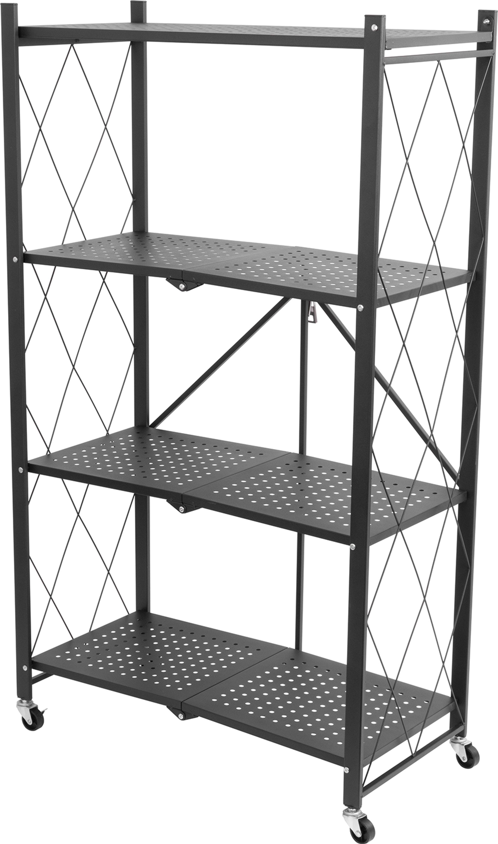 Strend Pro Regál MagicHome, kovový, 4 police, 1270x720x340 mm, max. 50 kg/polica, prenosný, na kolieskach