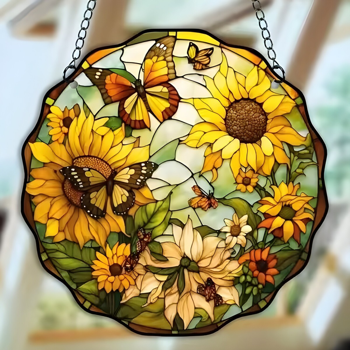 HARAHU Lapač Slnka Sunflower Typ6 L – vitrážový závesný dekor s kvetinovým motívom