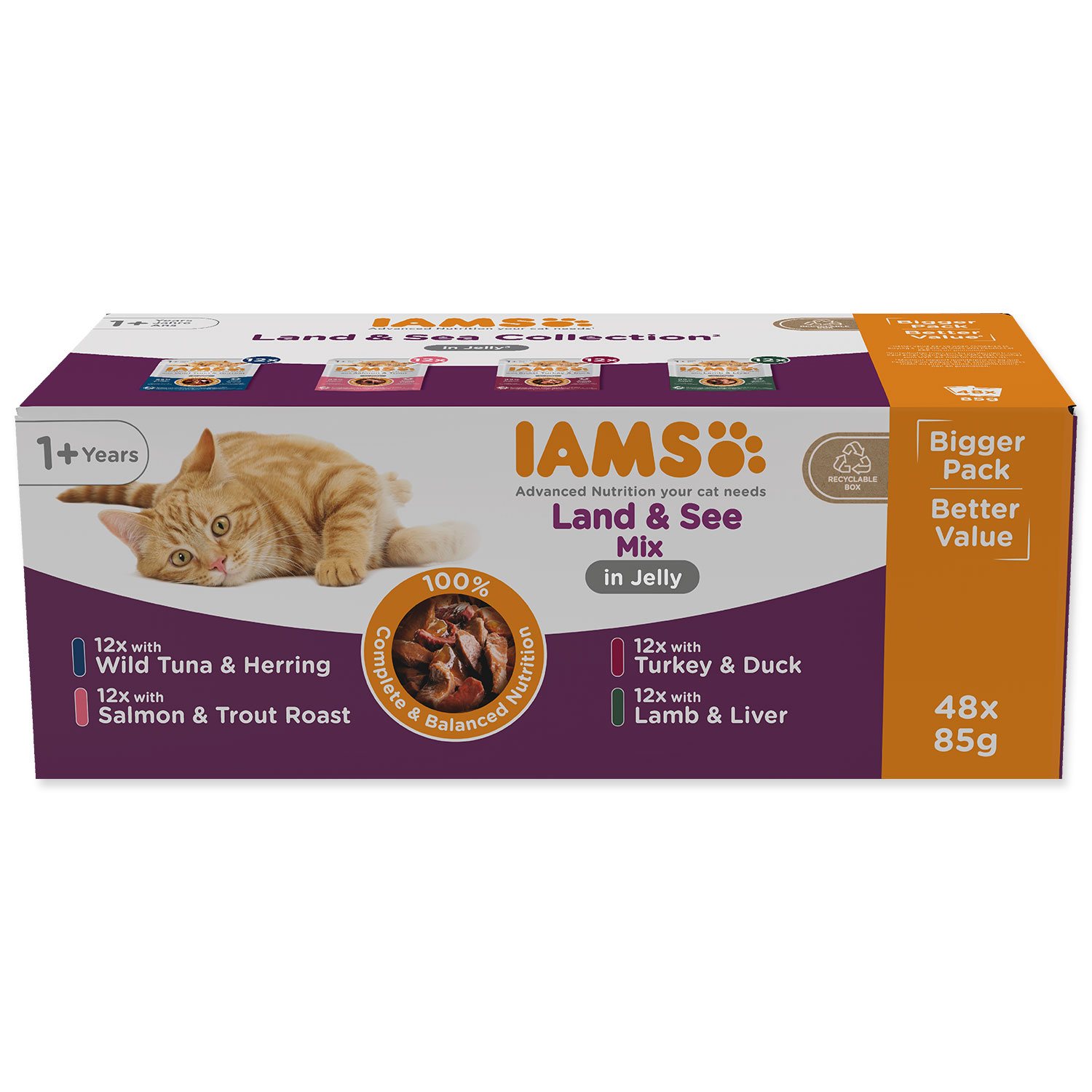 IAMS Kapsička Delights Adult morské a suchozemské mäso v želé multipack 4080g (48x85g)