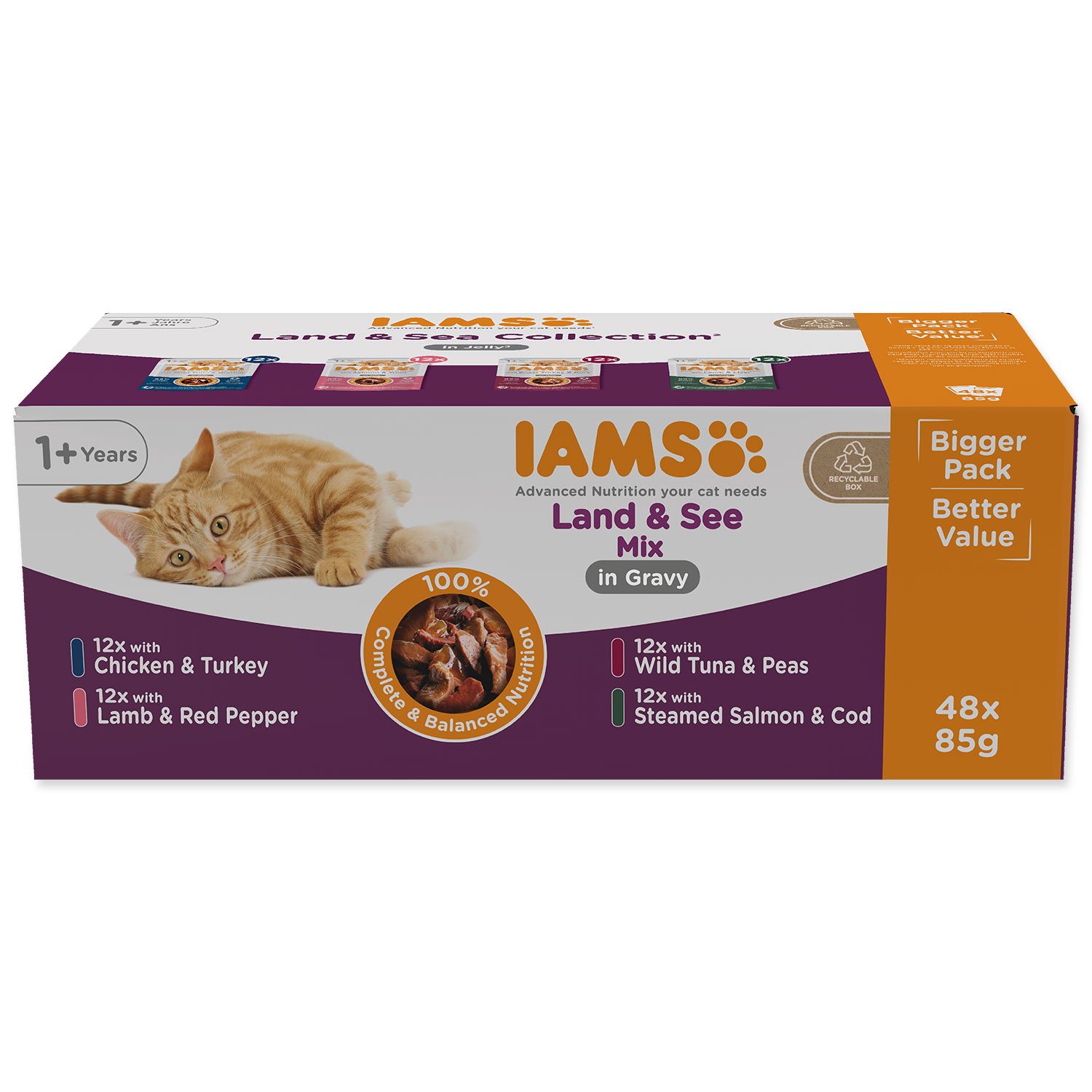 IAMS Kapsička Delights Adult morské a suchozemské mäso v omáčke multipack 4080g (48x85gr)
