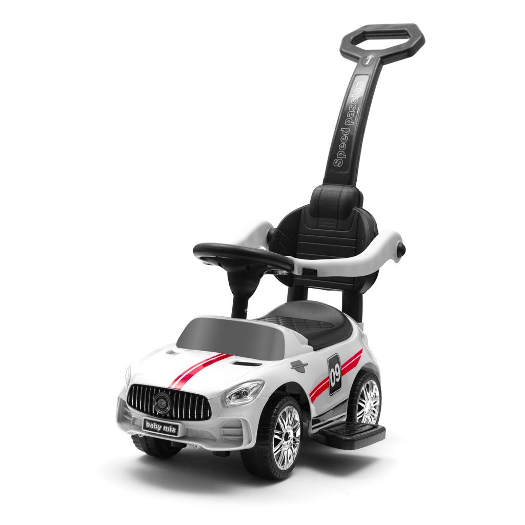 Baby Mix Detské odrážadlo so zvukom a vodiacou tyčou RACER biele