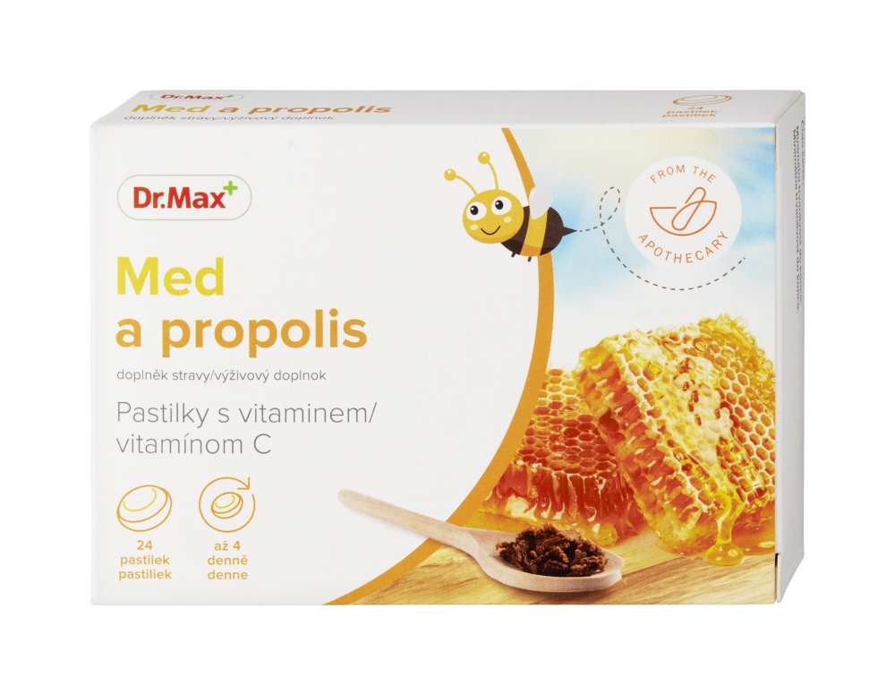 Dr. Max Dr. Max pastilky na hrdlo Med a propolis, 24 ks