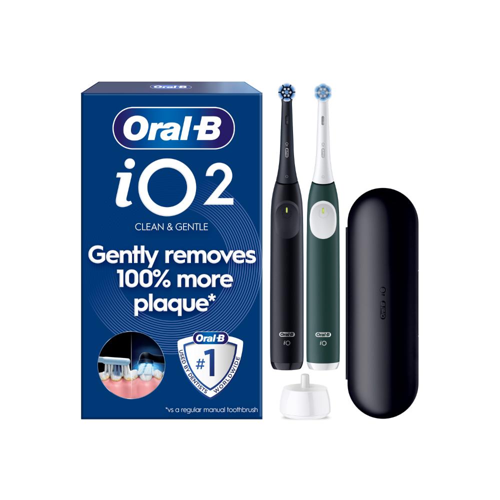 Oral-B Oral-B iO 2 Duo elektrické zubné kefky, čierna a zelená + cestovné puzdro