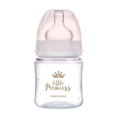 Canpol babies Dojčenská antikoliková fľaša široká EasyStart Royal Baby ružová