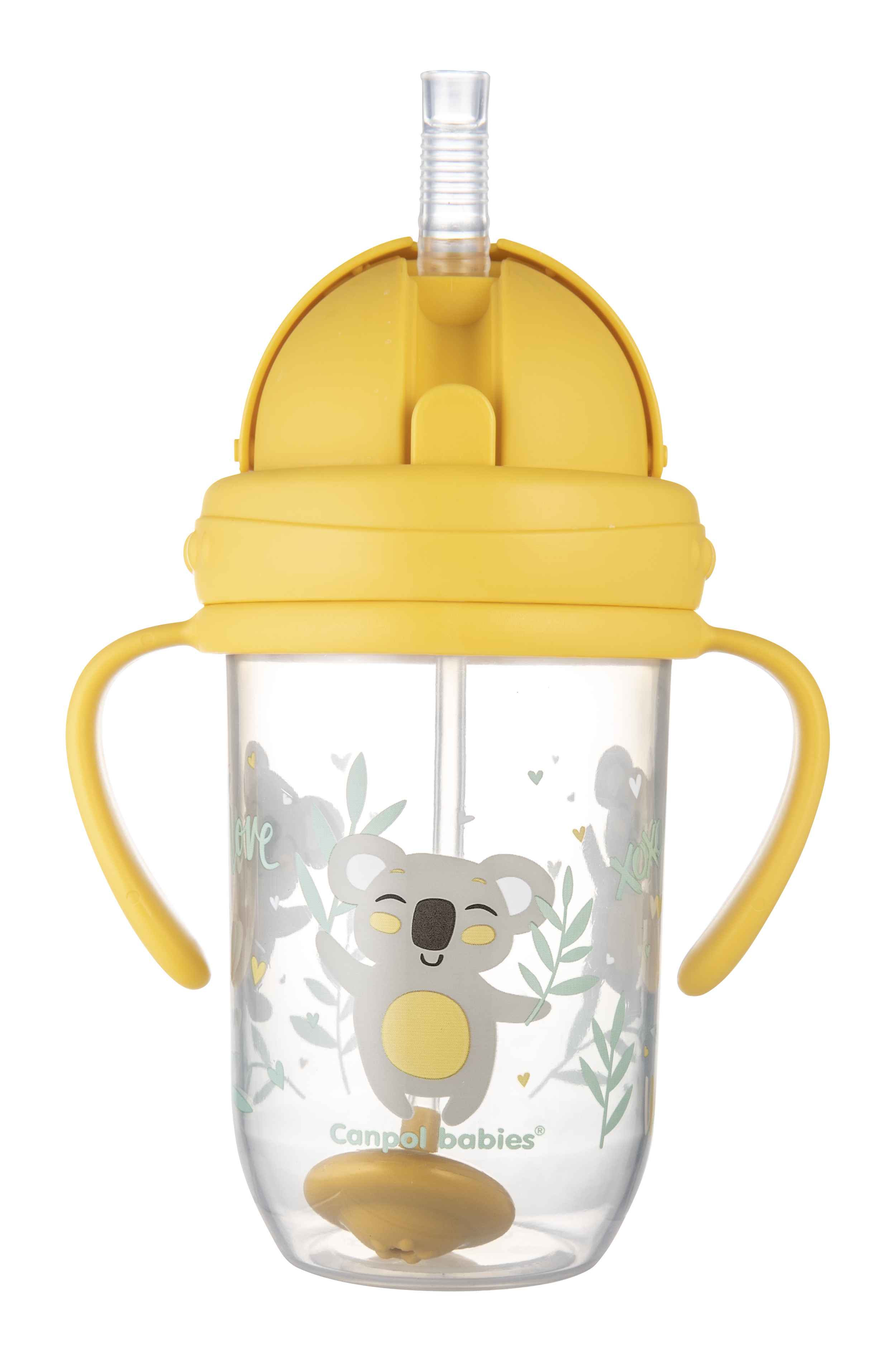 Canpol babies Netečúci hrnček so slamkou so závažím 270ml 6m+ Exotic Animals žltý
